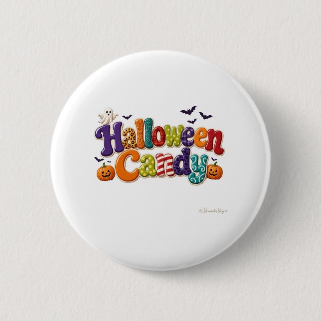 Halloween Candy Patterned Bubble Letters 2 Inch Round Button (Front)