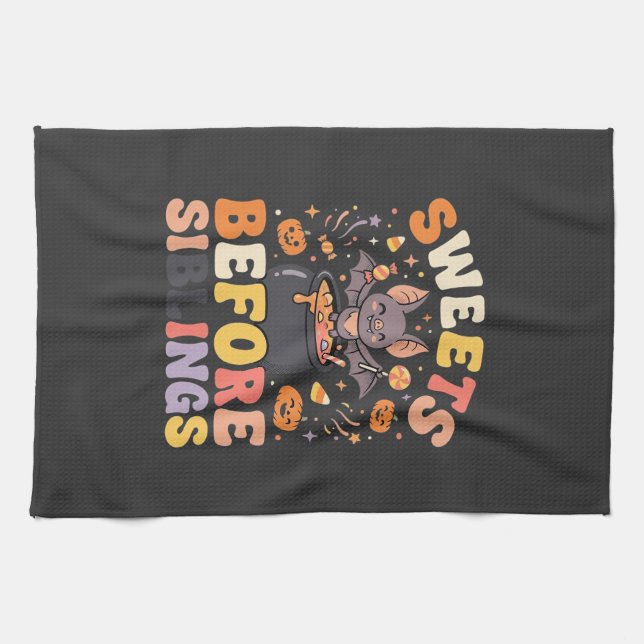 Halloween Candy Sibling Swap Kitchen Towel (Horizontal)