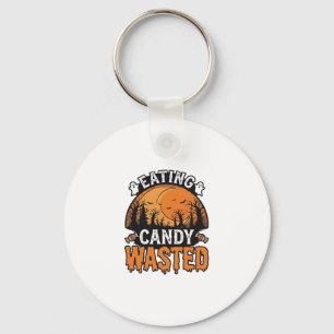 Halloween Candy Wasted Vintage Spooky Shirt Design Keychain