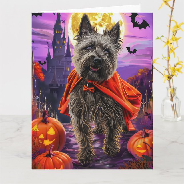 Halloween Cane Corso Vampire Pumpkins Scary Card (Yellow Flower)