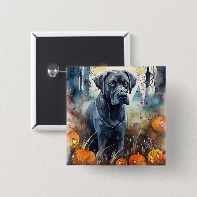 Halloween Cane Corso With Pumpkins Scary 2 Inch Square Button (Front & Back)
