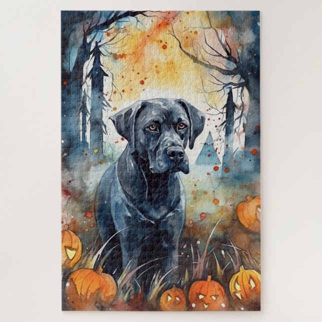 Halloween Cane Corso With Pumpkins Scary Jigsaw Puzzle (Vertical)