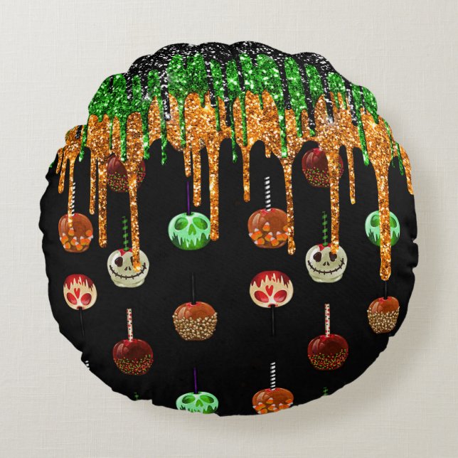 Halloween Caramel Decorated Candy Apples  Round Pillow (Front)