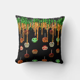 Halloween Caramel Decorated Candy Apples Throw Pillow