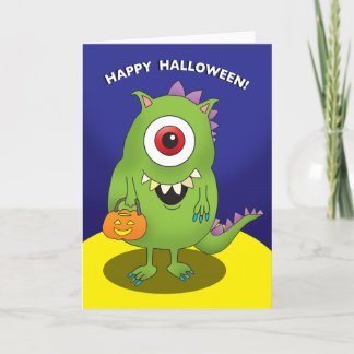 Halloween card - Monster with big eye, funny kids