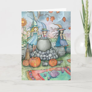 Halloween Card Witch Cat Tea Party Fun