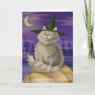 Halloween card with big smug witches cat