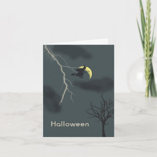 Halloween Card with Witch, Lightning & Moon