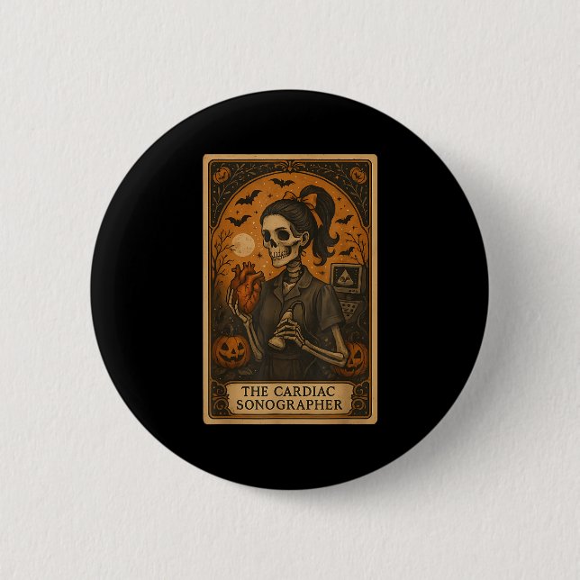 Halloween Cardiac Sonographer Tarot Card Skeleton  2 Inch Round Button (Front)