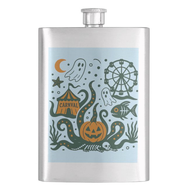 halloween carnaval under the ocean hip flask (Front)
