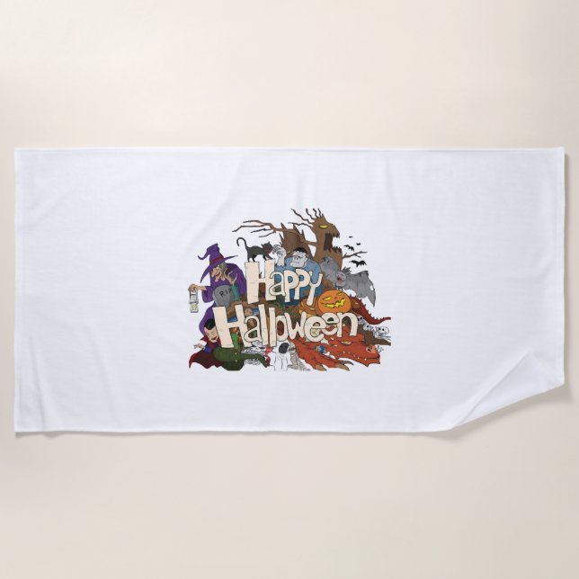 halloween cartoon for invitations happy halloween beach towel (Front)