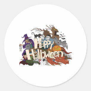 halloween cartoon for invitations happy halloween classic round sticker