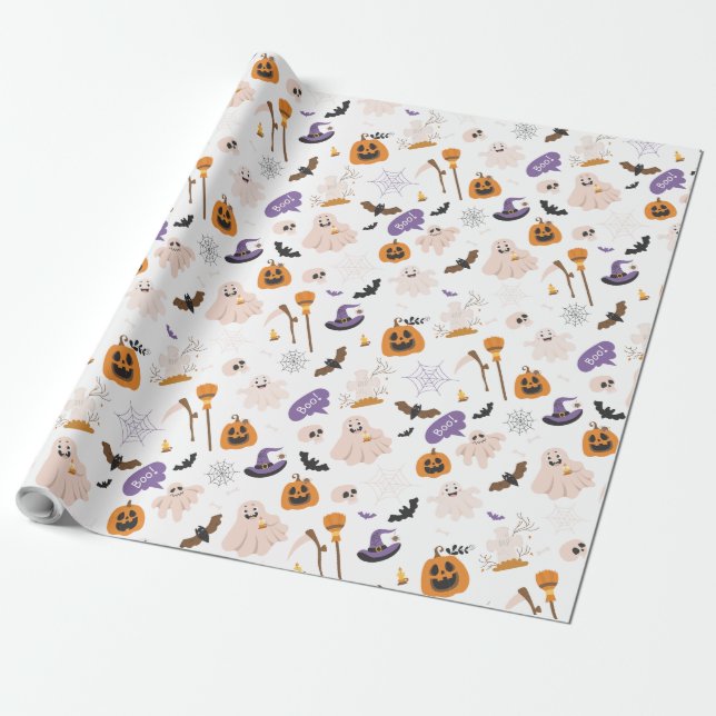 Halloween Cartoon Pattern Wrapping Paper (Unrolled)