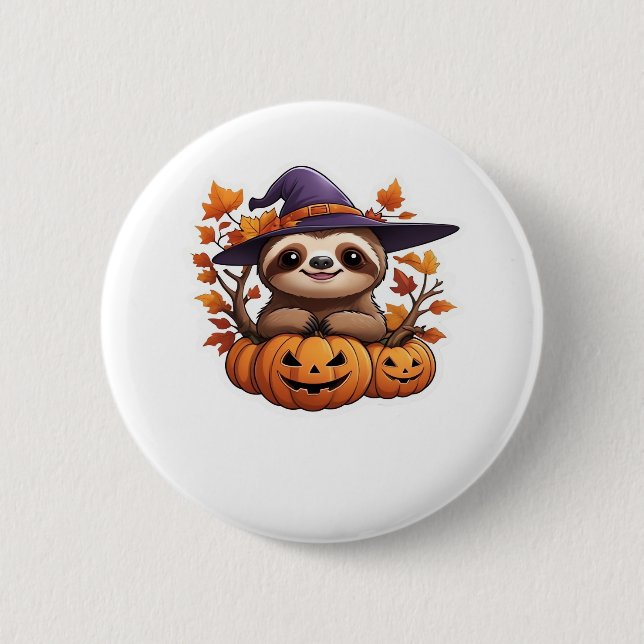 Halloween Cartoon Sloth Classic T-Shirt 2 Inch Round Button (Front)