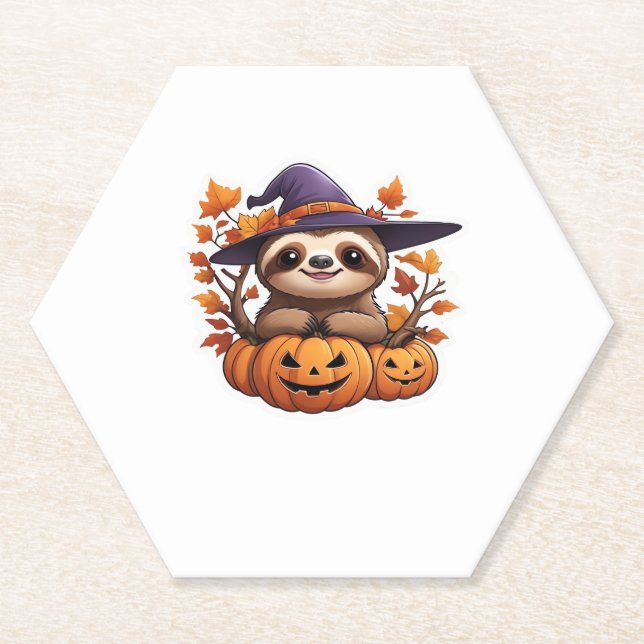 Halloween Cartoon Sloth Classic T-Shirt Paper Coaster (Front)