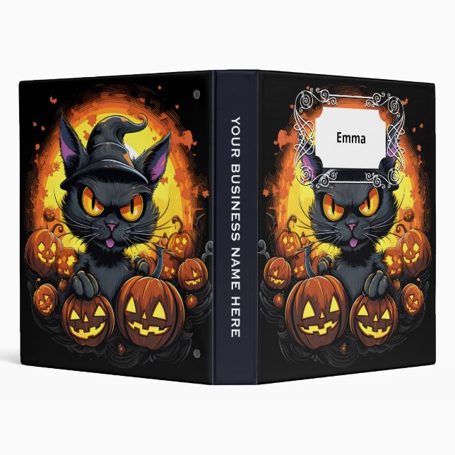 Halloween Cartoon Spooky Witch Cat Binder (Background)