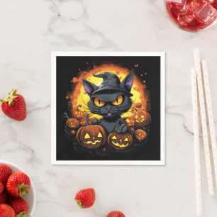 Halloween Cartoon Spooky Witch Cat Napkin