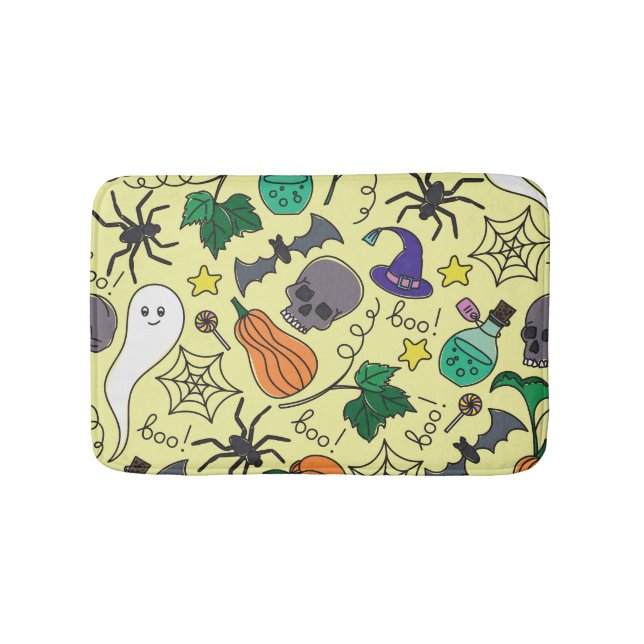 Halloween Cartoon: Vibrant Vintage Pattern Bath Mat (Front)