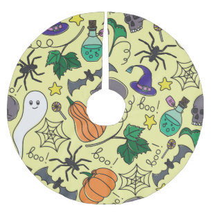 Halloween Cartoon: Vibrant Vintage Pattern Brushed Polyester Tree Skirt