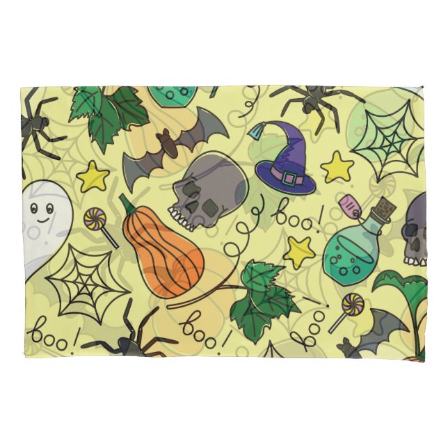 Halloween Cartoon: Vibrant Vintage Pattern Pillowcase (Front)