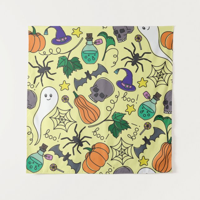 Halloween Cartoon: Vibrant Vintage Pattern Tapestry (Front)