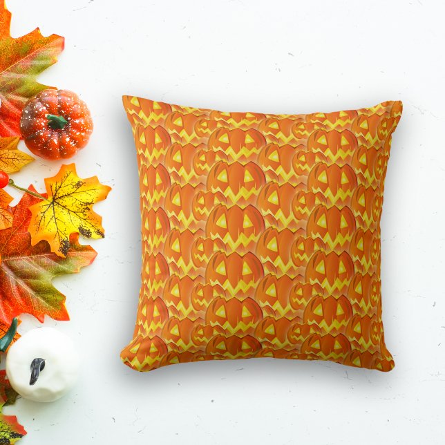 Halloween Carved Pumpkin Pattern Throw Pillow (Creator Uploaded)