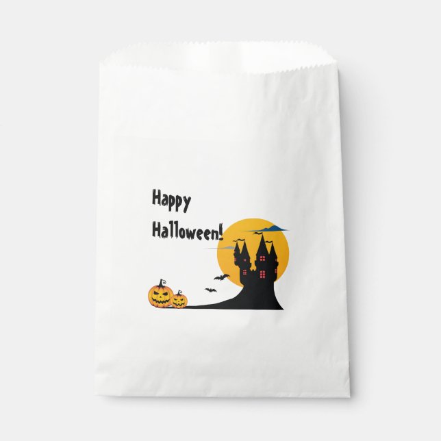 Halloween - Castle, Full Moon, Bats, and Pumpkins Favour Bag (Front)
