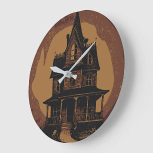 Halloween Castle Spooky Haunted Mansion Large Clock