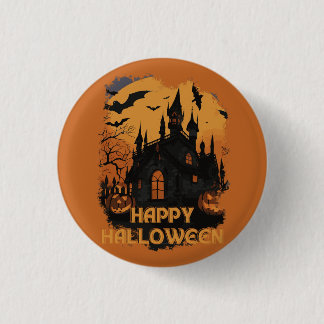 Halloween castle under moonlight 1 inch round button