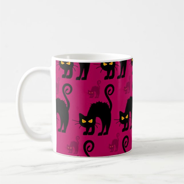 Halloween Cat: Abstract Seamless Pattern Coffee Mug (Left)