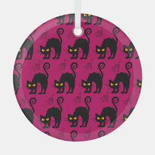 Halloween Cat: Abstract Seamless Pattern Glass Ornament