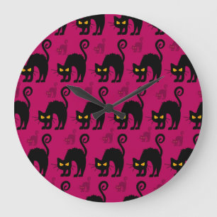 Halloween Cat: Abstract Seamless Pattern Large Clock
