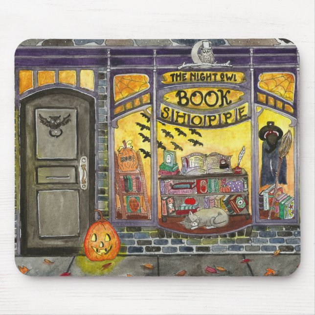 Halloween Cat and Book Shop Mouse Pad (Front)