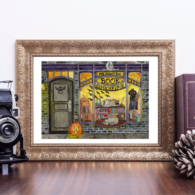 Halloween Cat and Book Shop Watercolor Poster (Creator Uploaded)