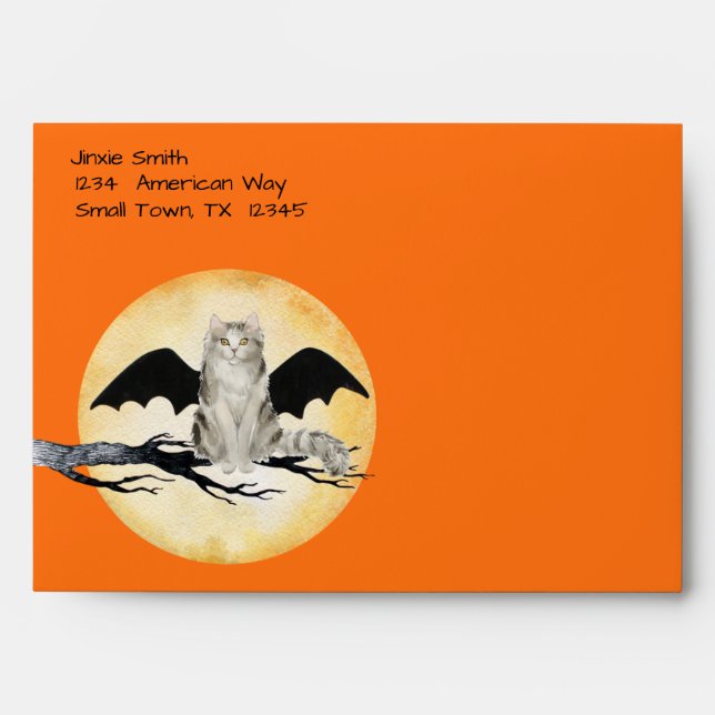 Halloween Cat and Full Moon Personalized Envelope (Front)