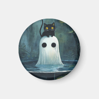 Halloween Cat and Ghost in Pool Magnet