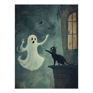 Halloween Cat and Ghost Poster