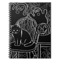 Halloween Cat and Ghosts Notebook