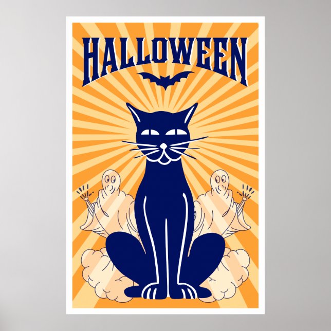 Halloween Cat and Ghosts Poster (Front)