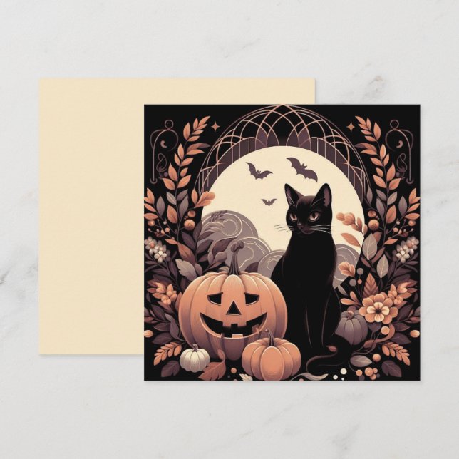 Halloween Cat and Jack-o'lantern Spooky Card (Front/Back)