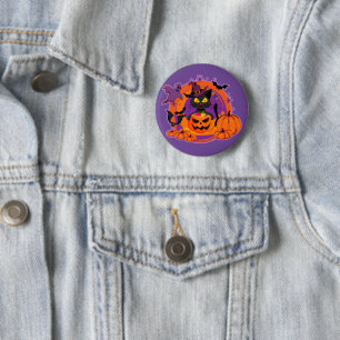 Halloween Cat And Pumpkins 2 Inch Round Button