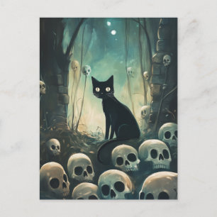 Halloween Cat and Skulls Postcard