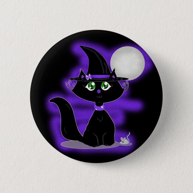 Halloween Cat and toy mouse 2 Inch Round Button (Front)