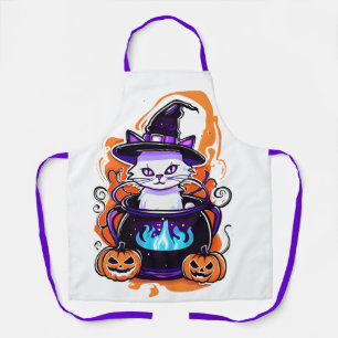 Halloween Cat Apron - Witch Cauldron Design
