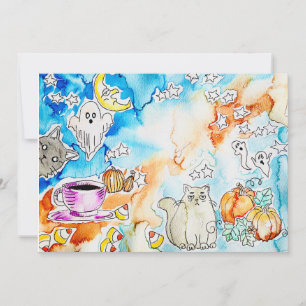 Halloween Cat Art Holiday Card