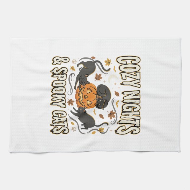 Halloween Cat Autumn Magic Kitchen Towel (Horizontal)