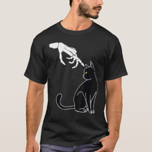 Halloween Cat Black Skeleton Hand Boop T-Shirt