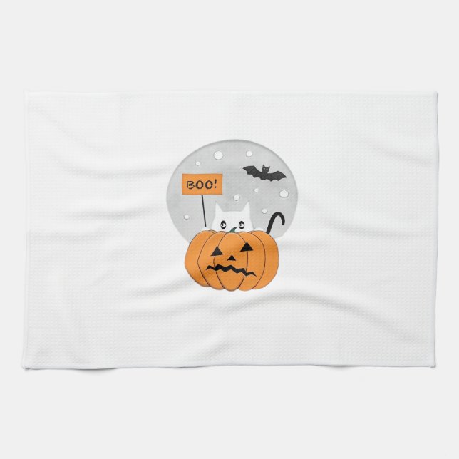 Halloween  Cat  Boo  Illustration Classic T-Shirt Kitchen Towel (Horizontal)