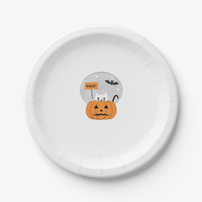 Halloween  Cat  Boo  Illustration Classic T-Shirt Paper Plate (Front)