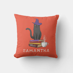 Halloween Cat Books Potion and Spells Personalized Throw Pillow